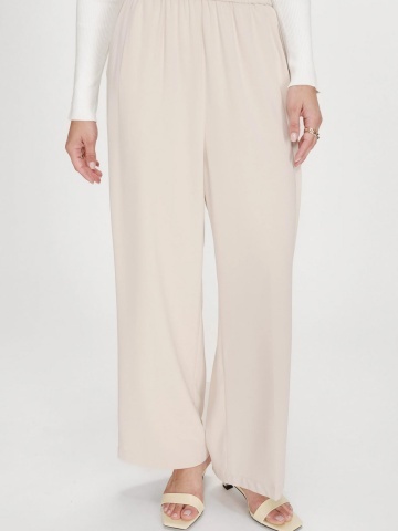 Pantaloni Noblesse ecru wide-leg cu talie medie-inalta - Img 4