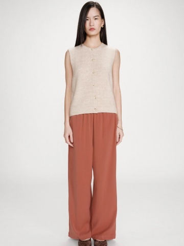 Pantaloni Noblesse terracotta wide-leg cu talie medie-inalta - Img 5