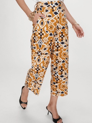 Pantaloni Varsy drepti 7/8 cu talie inalta si imprimeu