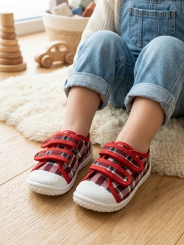 Pantofi pentru baieti cu model in carouri si inchidere velcro - Zetpol - Img 2