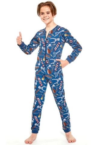 Pijama salopeta baieti 9-10 ani, 100% bumbac, Cornette B186-125 Barber