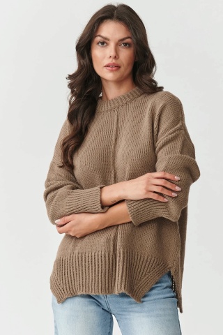 Pulover dama oversize cu cusatura decorativa, cappuccino - S159
