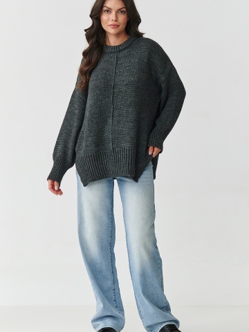 Pulover dama oversize cu cusatura decorativa, grafit melange - S159 - Img 2