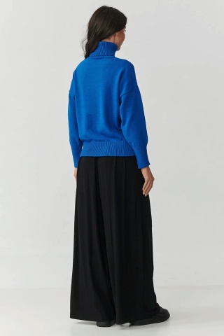 Pulover din vascoza cu guler inalt, albastru jeans - S165 - Img 3