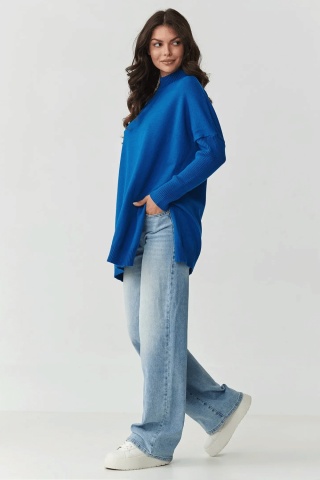 Pulover oversize, la baza gatului pentru femei, albastru jeans - S164 - Img 2