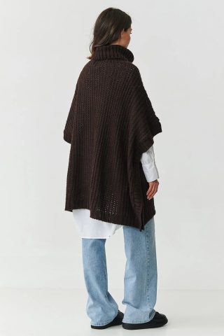Pulover tip poncho cu guler inalt si buzunare, maro ciocolatiu - S160 - Img 3
