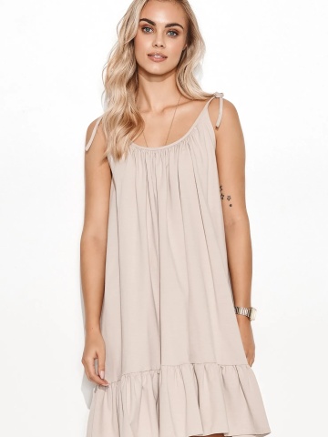 Rochie bej de vara cu volane si bretele reglabile - M726 - Img 2