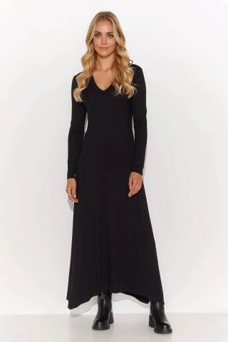 Rochie lunga din tricot cu decolteu in V, neagra - M809 - Img 2