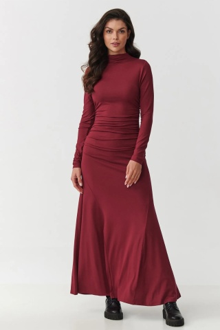 Rochie maxi cu guler inalt si incretituri, bordo - M897 - Img 2