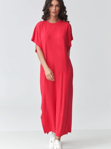 Rochie roz raspberry oversize lunga lejera cu slit lateral - M927
