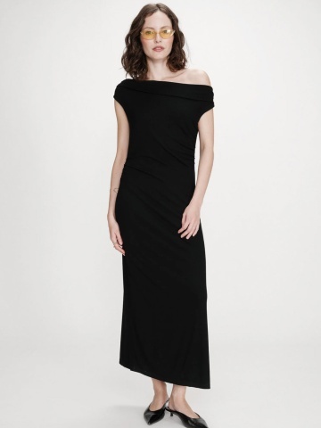 Rochie Vanity lunga neagra cu umar asimetric