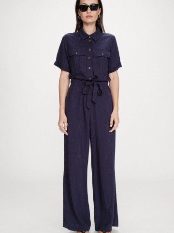 Salopeta Vanelle navy blue lunga cu maneca scurta - Img 4