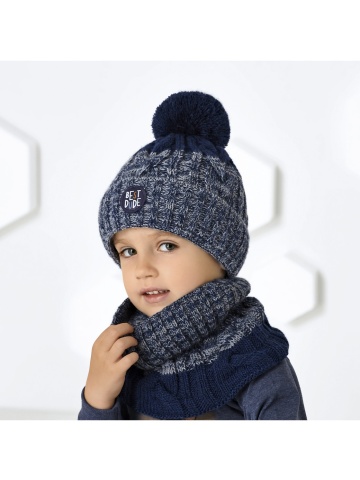 Set caciula si fular pentru baieti 1,5-4 ani - AJS 44-479 bleumarin melanj