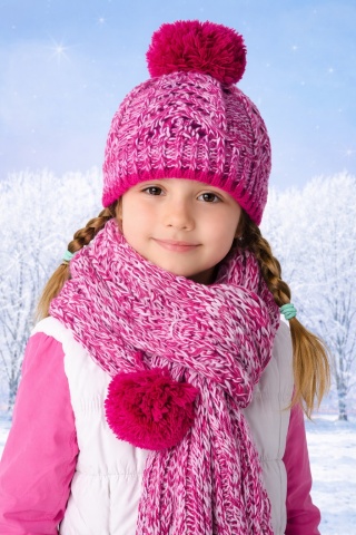 Set caciula si fular pentru fete 5-12 ani - AJS 26-286 magenta, fucsia, roz, rosu, albastru