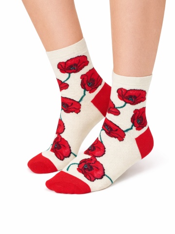 Sosete dama cu model floral - Steven S099-504D ecru