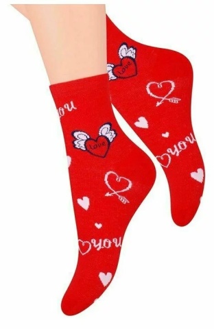 Sosete dama cu model Love you - Steven S099-452 rosu