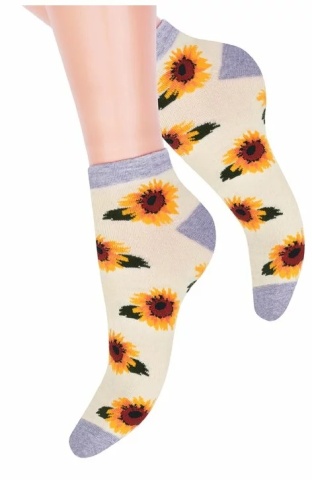Sosete scurte dama, model floral - Steven S114-019K ecru - Img 3