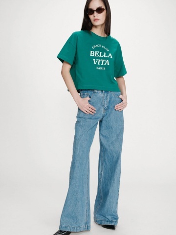 Top Voss oversize din bumbac verde turcoaz - Img 2