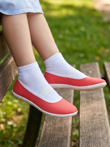 Balerini textili portocaliu-coral cu bareta elastica - IGA 1765