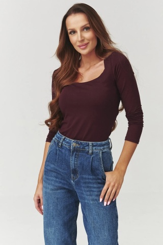 Bluza dama cu guler patrat, bordo - C10