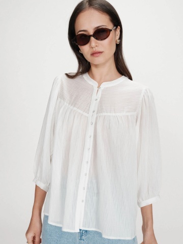 Bluza Vanille ivory lejera cu maneci usor bufante - Img 8