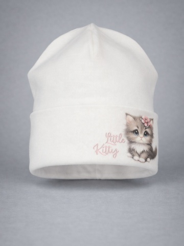 Caciula bebe, model crem din bumbac cu pisicuta Little Kitty - AJS - Img 2