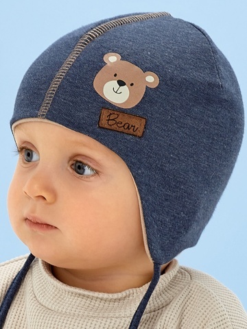 Caciula bebe, model dublu din bumbac cu ilustratie Bear - AJS