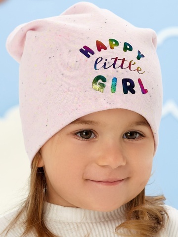 Caciula bumbac roz pentru fete cu text colorat Happy Little Girl - AJS