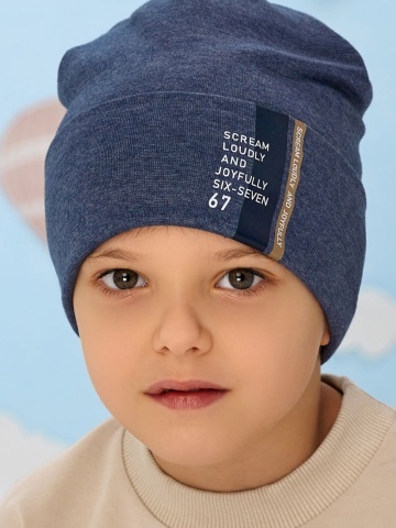 Caciula copii, model simplu din bumbac bleumarin cu margine intoarsa