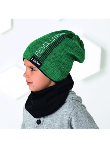 Caciula pentru baieti 4-7 ani (reversibil) - AJS 44-524 negru/verde