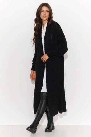 Cardigan lung dama tricotat, negru - NU_S91