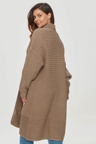 Cardigan lung de dama cu buzunare mari, cappuccino - Makadamia S153 - Img 3