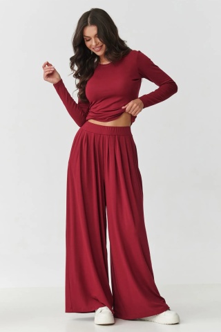 Compleu dama cu pantaloni largi si bluza cu incretituri, bordo - M892 - Img 2