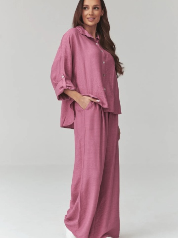 Compleu lejer roz indian cu pantaloni largi si camasa - C49 - Img 3