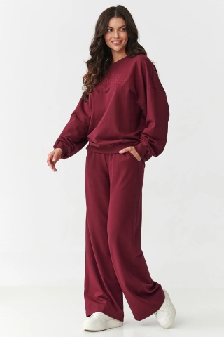 Compleu trening dama cu pantaloni largi, bordo - M890 - Img 4