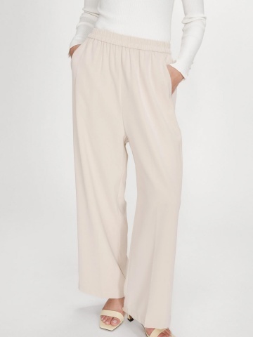 Pantaloni Noblesse ecru wide-leg cu talie medie-inalta