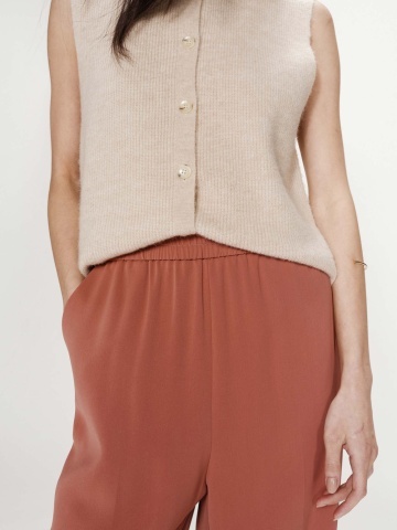Pantaloni Noblesse terracotta wide-leg cu talie medie-inalta - Img 2