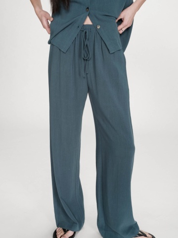 Pantaloni Raven verde petrol lejeri cu talie inalta - Img 5