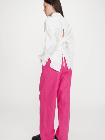 Pantaloni Vanelis din in fucsia cu talie inalta - Img 5