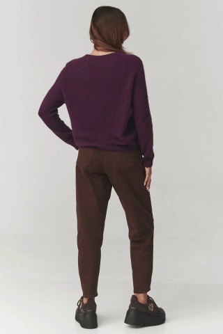 Pulover dama – mix de lana si alpaca, guler rotund, culoare mov inchis - C21 - Img 3