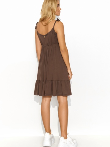 Rochie de vara ciocolatie cu volane si bretele innodabile - M818 - Img 4