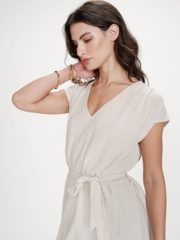 Rochie de vara Marilou nisipie scurta cu decolteu in V - Img 3
