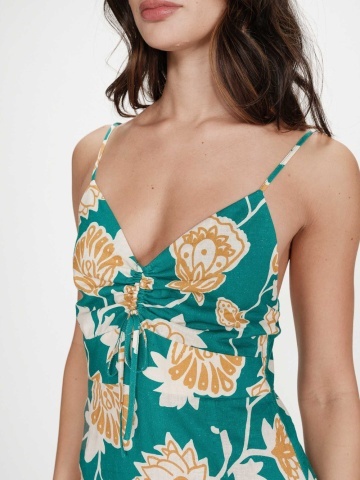 Rochie Velyssa verde turcoaz cu model floral - Img 2