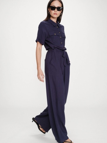 Salopeta Vanelle navy blue lunga cu maneca scurta
