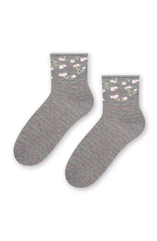 Sosete bumbac dama, model floral - Steven S099-692D gri melange