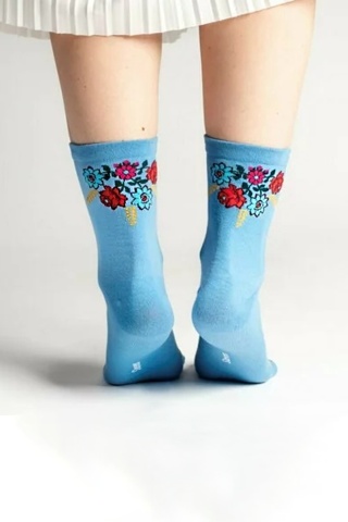 Sosete dama cu model folk - Steven S118K030 blue