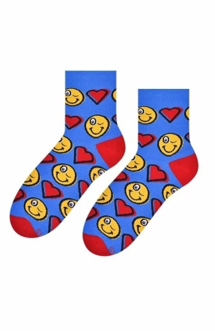 Sosete dama, model smiley si inimioare - Steven S099-593D blue