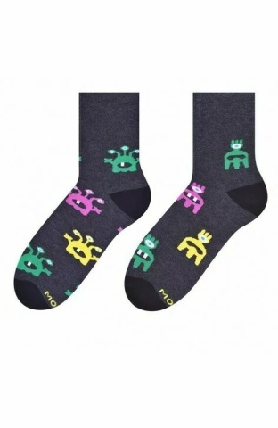 Sosete din bumbac pentru dama, model asimetric Aliens - Happy socks - More S078AS009 grafit