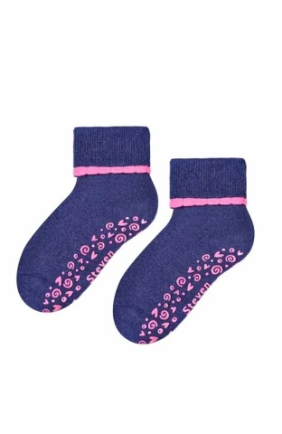 Sosete flausate pentru fete, ABS pe talpa, Steven S038-S007 bleumarin - Img 2