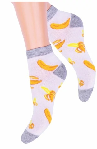 Sosete scurte dama, model banane - Steven S114-022K alb - Img 2